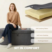 HOMCOM Storage Ottoman, Corduroy Upholstered Ottoman Storage Box with Padded Seat, 105 x 51 x 49 cm, Dark Grey(m-5)