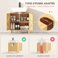 HOMCOM Meuble sous lavabo, meuble de salle de bain en bambou avec étagère réglable et portes à lattes 60 x 30 x 60 cm, naturel(m-4)
