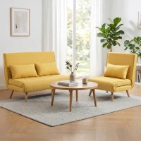 HOMCOM Sofá Cama de 2 Plazas Plegable Sofá Cama Tapizado en Lino con Respaldo Ajustable 5 Posiciones 2 Almohadas Amarillo(m-8)