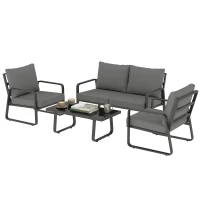 Outsunny 4 Piece Garden Furniture Set, Outdoor Sofa Set with Loveseat, 2 Armchairs, Coffee Table and Cushions(m-11)