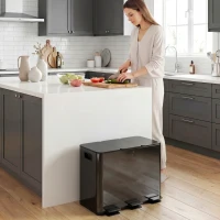 HOMCOM Poubelle de cuisine 45L avec 3 compartiments de 15L, couvercle, seaux intérieurs amovibles, 3 x 15L, noir(m-9)