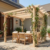 Outsunny 3 x 3 m Wooden Pergola Kit, Garden Pergola Gazebo Arch with Trellis for Climbing Vines, Flowers, Nature Wood Finish(m-2)
