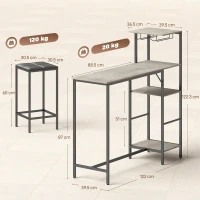 HOMCOM 3 Piece Breakfast Bar Table and Stools Set, Washed Grey(m-3)