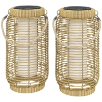 Outsunny 2er-Set Solar-Außenstehleuchte aus geflochtenem Harz LED-Gartenleuchte aus Stahl Automatische Ein/Aus-Funktion Sandbraun