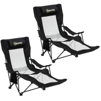 Outsunny 2er-Set verstellbare klappbare Campingstühle mit abnehmbarer Fußstütze, Kopfstütze, Getränkehalter und Tasche, Schwarz