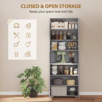 HOMCOM 180 cm Tall Kitchen Cupboard, Pantry Storage Cabinet with Soft Close Doors and Adjustable Shelves, High Gloss Grey(m-5)