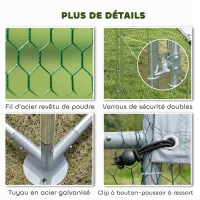 PawHut Enclos poulailler extérieur 4 m², parc grillagé - acier galvanisé Ø19mm - bâche Oxford 420D anti-UV 200x200x200cm argent(m-6)