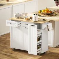 HOMCOM Îlot central cuisine mobile avec prise de courant et port USB, tablette à abattant, étagère réglable blanc(m-10)