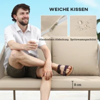 Outsunny 2-Sitzer Rattansofa  mit Kissen Loungesofa Sitzgruppe, Wetterfest Couch Beige(m-6)