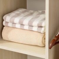 HOMCOM Open Wardrobe on Wheels, Bedroom Wardrobe with Clothes Hanging Rail, 3 Storage Shelves, Mobile Garment Rack for Cloakroom, Hallway, Maple Wood-Effect(m-8)