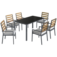 Outsunny Conjunto de Jantar para Jardim 7 Peças, Mesa e Cadeiras para 6 Pessoas, Preto