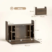 HOMCOM Wall Mounted Desk, Drop Leaf Floating Laptop Desk with Space Saving Storage Compartments for Home Office, Dark Brown(m-3)