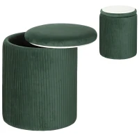 HOMCOM Storage Ottoman Modern Velvet Round Foot Stool for Living Room Bedroom 45 cm Dark Green(m-10)