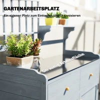 Outsunny Pflanztisch mit Unterschrank Outdoor Holz Gartenschrank mit verzinkter Arbeitsplatte 2 Schubladen 104x44x140 cm Hellgrau(m-4)
