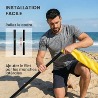 SPORTNOW Ensemble de Volley-Ball et Badminton, Poteaux en Acier Hauteur Réglable, Sac de transport, pour Pelouse Plage Jardin(m-5)