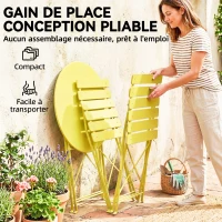 Outsunny Ensemble Bistrot de Jardin 3 Pièces Table et 2 Chaises Pliantes à Lattes Double Protection Antirouille Jaune(m-6)