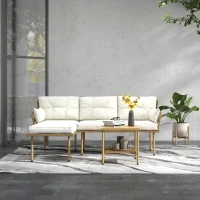 Outsunny Set mobilier grădină colțar 4 persoane, 3 piese cu măsuță și perne confortabile incluse, ratan împletit, crem(m-8)