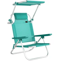 Outsunny Chaise de plage, chaise longue d'extérieur pliable à 6 positions, auvent ajustable et repose-tête, 62x68x79cm, turquoise(m-11)
