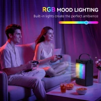 HOMCOM Portable Air Conditioner, 4-in-1 Mini Air Cooler with 4 Wind Speed, 2 Cool Mist, RGB 7 LED Light, Black(m-6)