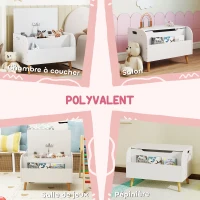 AIYAPLAY Coffre à jouet enfant, coffre de rangement enfant, couvercle rabattable et compartiment ouvert, 60x40x43cm, blanc(m-7)