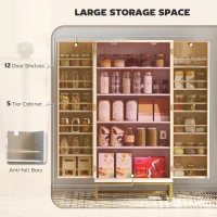 HOMCOM 119.5 cm Kitchen Cupboard, Freestanding Kitchen Cabinet with Double Doors, 5 Tiers, 12 Spice Racks, White(m-4)