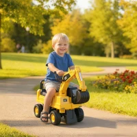 HOMCOM Tractopelle enfant sous licence CAT, porteur enfant, pelle manuelle, klaxon et rangement caché, 85x27,5x47,5cm, jaune(m-2)