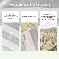 Outsunny Portable Travel Hammock Hippie Chic Style hammock fabric dim. 200L x 100l cm Cotton Polyester Striped ecru gray(m-6)