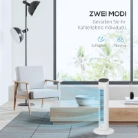 HOMCOM 85° oszillierender Turmventilator mit Fernbedienung 3 Geschwindigkeiten 2 Modi Timer LED-Display 30x30x78 cm Weiß(m-5)