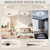 HOMCOM Ceiling Fan with Lights, Dimmable LED Mount Ceiling Fan Light with Remote App Control for Bedroom, White(m-5)