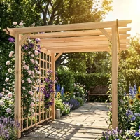 Outsunny 3 x 3 m Wooden Pergola Kit, Garden Pergola Gazebo Arch with Trellis for Climbing Vines, Flowers, Nature Wood Finish(m-8)