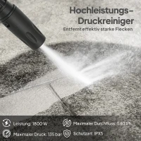 Outsunny Hochdruckreiniger mit Aluminiumpumpe 135 bar Maximaldruck 1800W Leistung 540 L/h 5m Schlauch verstellbare Düse & Griffe(m-4)