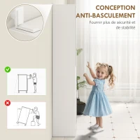 kleankin Meuble colonne salle de bain avec miroir, meuble de rangement à 6 niveaux 2 portes étagères réglables 32x28x162cm blanc(m-6)