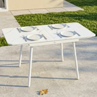 Outsunny Mesa de Jardín Rectangular para 4-6 Personas, Tablero en WPC y Estructura de Metal, Patas Regulables, 140x80x75cm, Blanco(m-5)