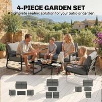 Outsunny 4 Piece Garden Furniture Set, Outdoor Sofa Set with Loveseat, 2 Armchairs, Coffee Table and Cushions(m-4)