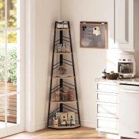 HOMCOM Corner Bookcase, 5-Tier Floor Standing Bookshelf, Shelving Unit for Living Room, Study, Bedroom, Natural Wood Finish(m-9)