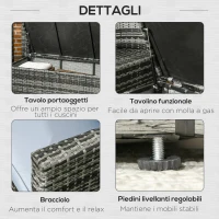 Outsunny Set da Esterno 6 Pezzi con 2 Tavolini Contenitore, 2 Divani e 2 Poltrone, in Rattan e Acciaio, Grigio(m-6)