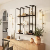 HOMCOM Industrielles Wandregal mit 9 Fächern, Metallregal für Sammlerstücke, Ideal für Wohnkultur, Schwarz(m-2)