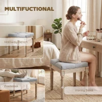 HOMCOM Vintage Foot Stool, Tufted Square Footrest with Wood Legs, Light Grey(m-6)