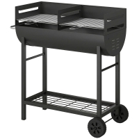 Outsunny Chariot barbecue au charbon avec 2 zones de cuisson grille réglable en hauteur étagère à bois roues poignée latérale, 103 x 46,5 x 100 cm
