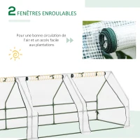Outsunny Mini Garden Greenhouse mini tunnel greenhouse 270L x 90l x 90H cm pointed roof Steel PE High-density 140 g/m² UV-resistant roll-up windows with Zip White(m-7)