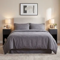 HOMCOM Set of Two Modern Storage Bedside Tables - Black(m-7)