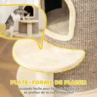 PawHut Tonneau à gratter tour à griffer pour chat 2 niveaux avec plate-forme parfait pour griffes & jeu 60 x 60 x 61 cm beige(m-7)