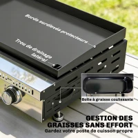Outsunny Plancha gaz 9 kW 3 brûleurs en acier inoxydable, surface cuisson 56,5 x 33 cm, bac de récupération des graisses, noir(m-6)