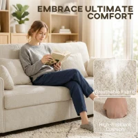 HOMCOM Beżowa Sofa 3-osobowa z Tkaniną o Strukturze Weluru, Głębokim Siedziskiem, Poduszkami z Pianki, Szerokimi Podłokietnikami i 4 Poduszkami(m-4)