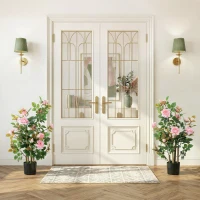 HOMCOM 90cm Artificial Rose Tree Set of 2, Decorative Fake Plant with 344 Silk Leaves 17 Flowers for Outdoor Indoor Decor, Pink(m-2)