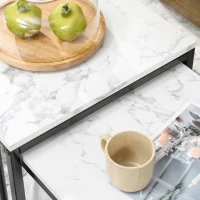 HOMCOM Set of 2 side tables nesting stackable coffee tables with marble-effect wood-look top black metal frame(m-8)