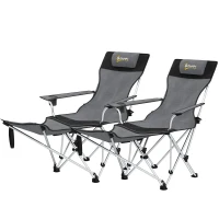 Outsunny Lot de 2 chaises de camping pliante inclinable avec repose-pieds, sac de rangement, porte-gobelet et appui-tête, gris(m-1)