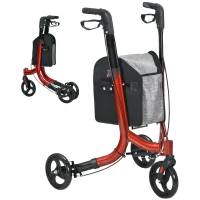 HOMCOM Déambulateur 3 roues pliable double frein hauteut réglable aluminium léger et résistant 68 x 68 x 99 cm rouge(m-11)