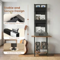 HOMCOM Vinyl Record Player Stand Record Storage with Player Stand Oxford Fabric Pockets Bottom Shelf Rustic Brown and Black(m-7)