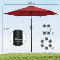 Outsunny 2.6 m Garden Parasol Umbrella with Aluminium Pole, Outdoor Patio Umbrella with Tilt and Crank, Vent, Wine Red(m-3)